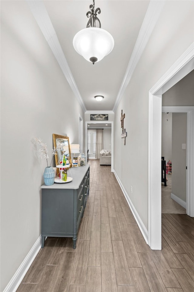 3940 Jeffery Kyle Dr, Shreveport, LA 71107 - hallway with baseboards, ornamental molding, and wood finished floors