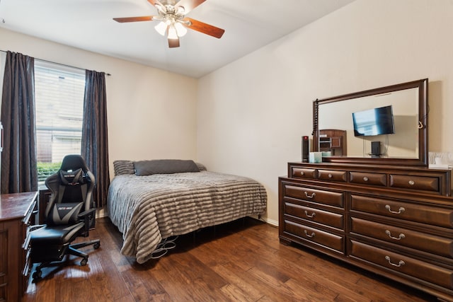 401 Willow Run, Prosper, TX 75078 - bedroom featuring dark wood finished floors, ceiling fan, and baseboards