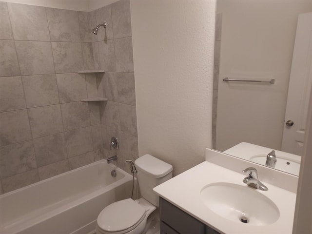 full bath with shower / bathtub combination, toilet, and vanity