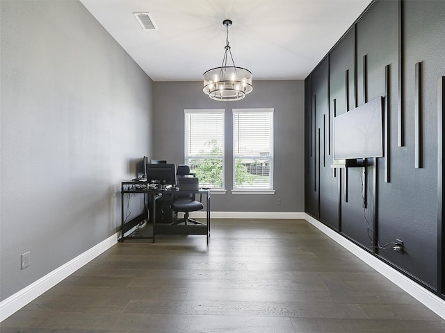 3222 Roy Alton, Melissa, TX 75454 - office space with a chandelier, baseboards, visible vents, and dark wood-style floors