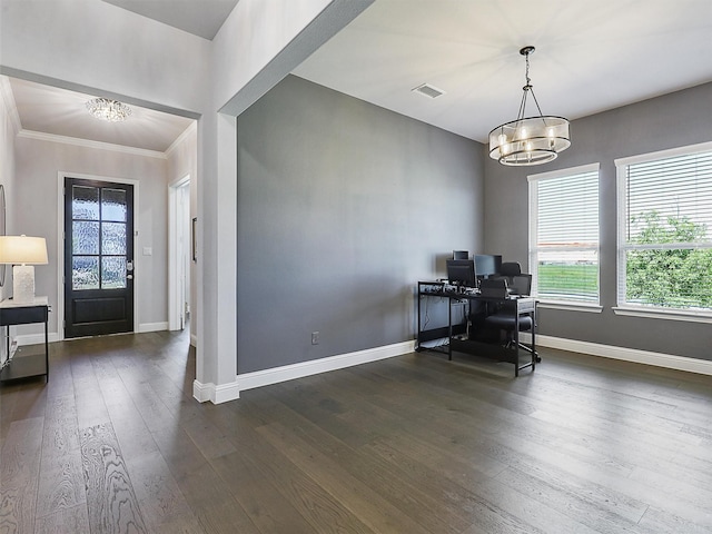 3222 Roy Alton, Melissa, TX 75454 - home office with visible vents, baseboards, and a chandelier