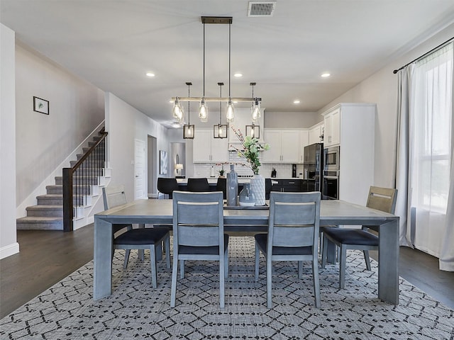 3222 Roy Alton, Melissa, TX 75454 - dining space featuring visible vents, recessed lighting, stairs, and wood finished floors