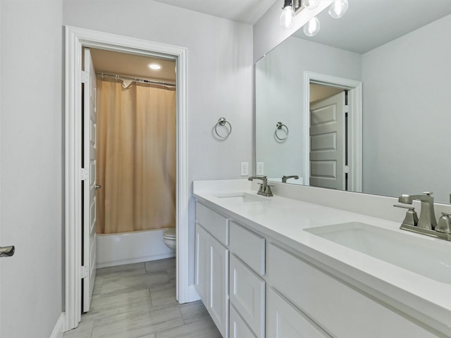 3222 Roy Alton, Melissa, TX 75454 - bathroom with a sink, shower / bath combo, toilet, and double vanity