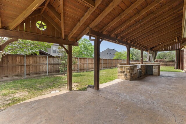 view of patio / terrace with a fenced backyard and exterior kitchen