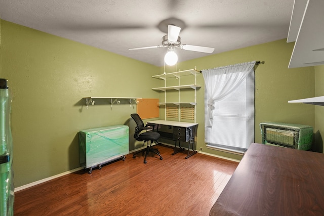 2609 Kimberly Dr, Garland, TX 75040 - office area with baseboards, ceiling fan, and wood finished floors