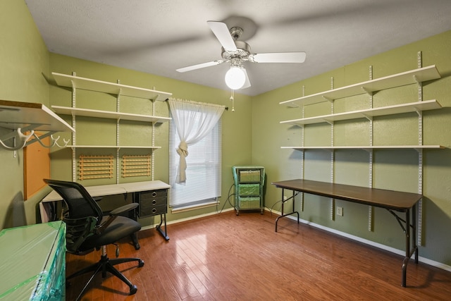 2609 Kimberly Dr, Garland, TX 75040 - home office featuring baseboards, ceiling fan, and wood finished floors
