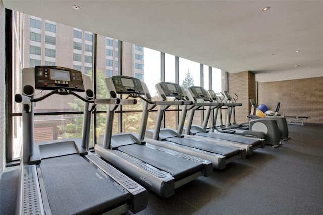 gym with recessed lighting