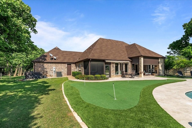 8230 County Road 530, Mansfield, TX 76063 - rear view of property featuring fence, a shingled roof, brick siding, a patio area, and a lawn