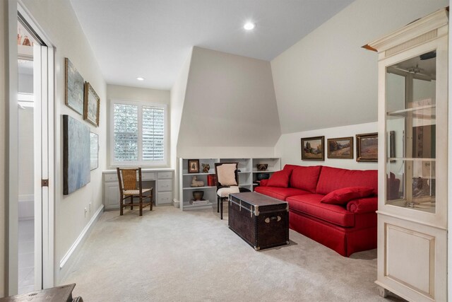 living room featuring carpet flooring and recessed lighting