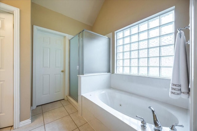 265 Old Spanish Trl, Valley View, TX 76272 - bathroom with baseboards, tile patterned flooring, a whirlpool tub, and a stall shower