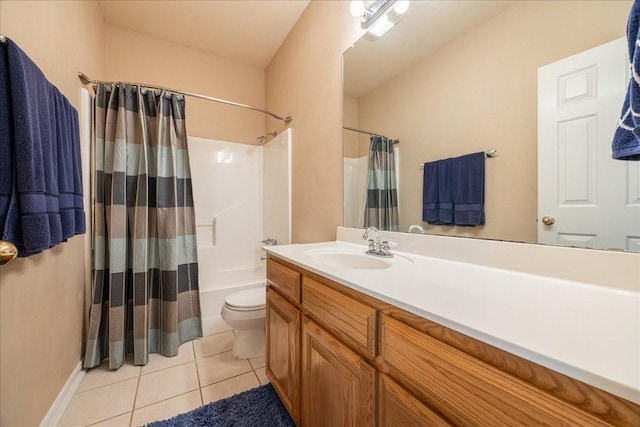 265 Old Spanish Trl, Valley View, TX 76272 - bathroom with tile patterned flooring, shower / bath combo with shower curtain, vanity, toilet, and baseboards