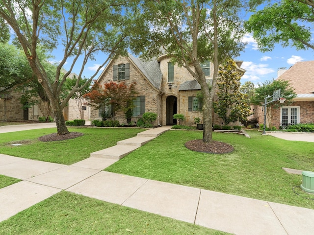 10 Tennis Village Dr, Heath, TX 75032 - tudor house featuring a front lawn, stone siding, and brick siding