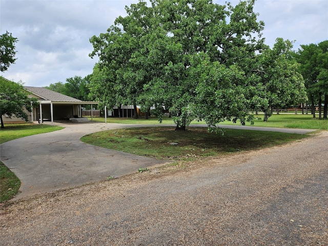 122 S Greenbriar Rd, Whitney, TX 76692 - view of property's community featuring curved driveway, a lawn, and a carport