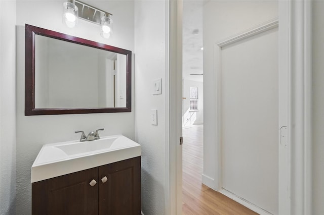 bathroom with vanity and wood finished floors