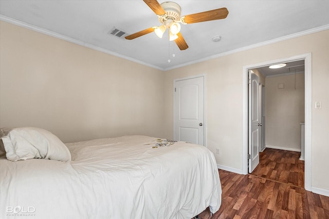 284 Settlers Park Dr, Shreveport, LA 71115 - bedroom featuring visible vents, crown molding, wood finished floors, baseboards, and attic access