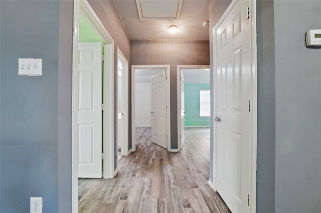 corridor with light wood-type flooring