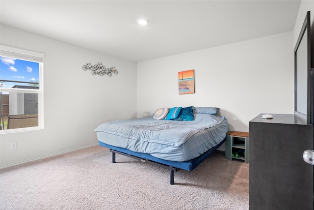 bedroom with baseboards and carpet