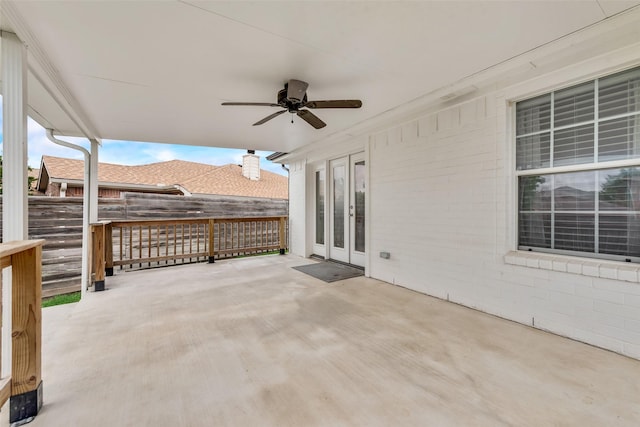 view of patio / terrace with ceiling fan and french doors