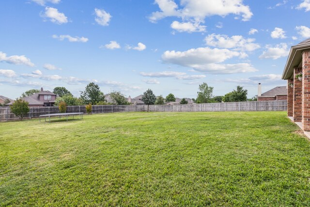 view of yard with a fenced backyard and a trampoline