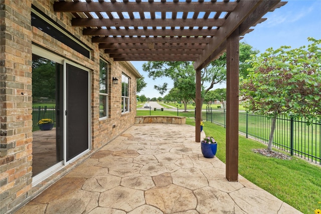view of patio with a pergola and a fenced backyard