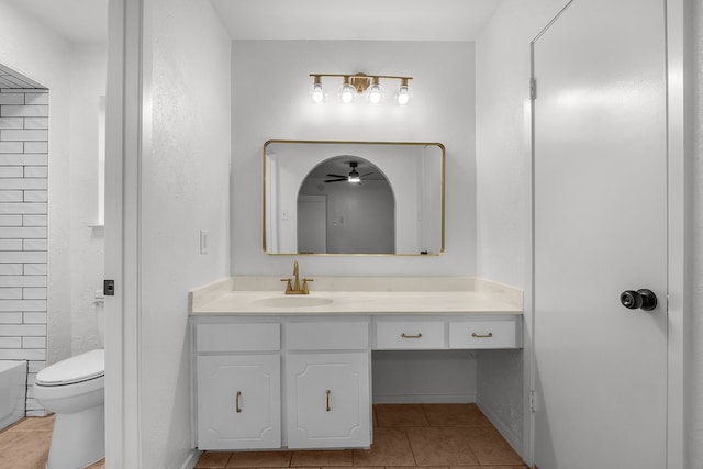 full bathroom featuring toilet, tile patterned flooring, and vanity