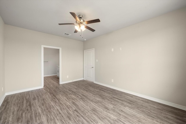 343 Preston Rd, Mabank, TX 75147 - empty room with baseboards, ceiling fan, wood finished floors, and visible vents