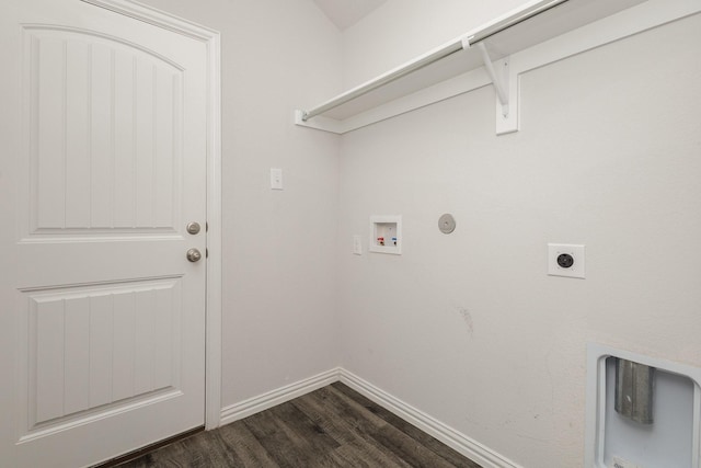 146 Willowbend Loop, Mabank, TX 75156 - laundry area with washer hookup, laundry area, electric dryer hookup, baseboards, and dark wood-style floors