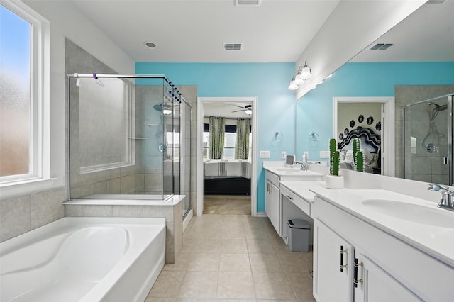 11316 Twisting Peak Rd, Fort Worth, TX 76052 - ensuite bathroom featuring visible vents, a garden tub, tile patterned flooring, a shower stall, and ensuite bath
