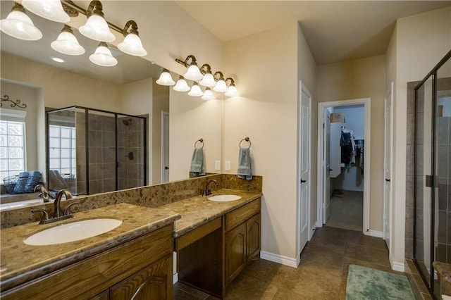 1290 Polo Heights Dr, Frisco, TX 75033 - full bath with a sink, a shower stall, double vanity, and a spacious closet