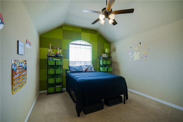 1290 Polo Heights Dr, Frisco, TX 75033 - carpeted bedroom with a ceiling fan, baseboards, and vaulted ceiling