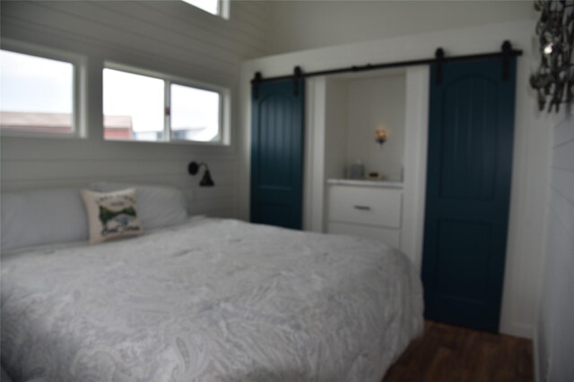 bedroom featuring a barn door
