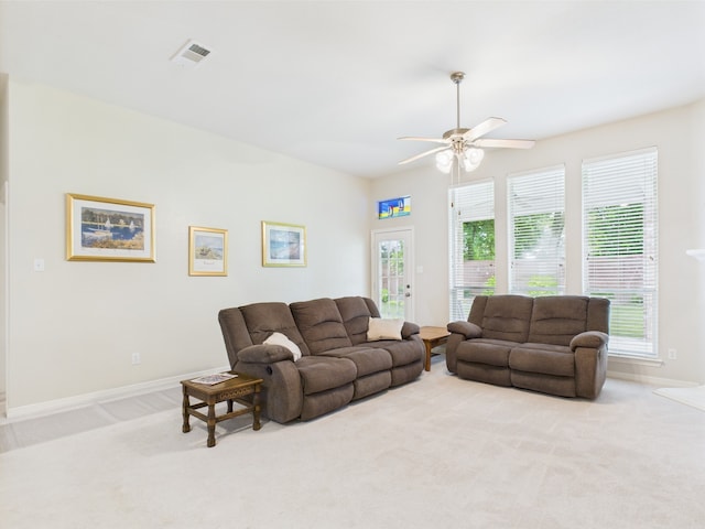 733 Willow Crest Dr, Midlothian, TX 76065 - living area with carpet flooring, a ceiling fan, and baseboards