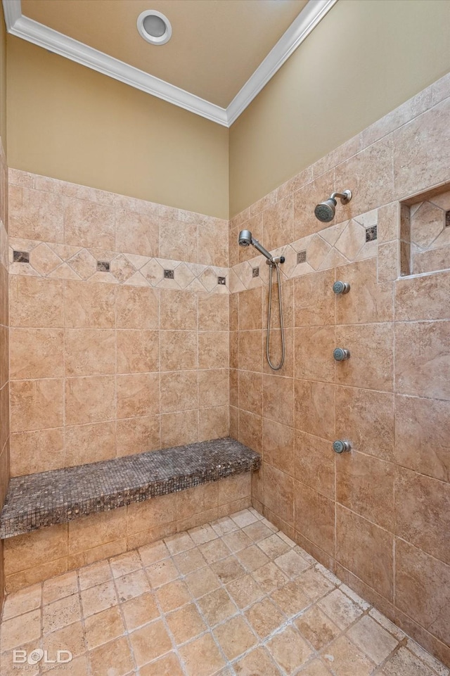 11 Chapel Creek Ln, Shreveport, LA 71106 - bathroom with a tile shower and ornamental molding