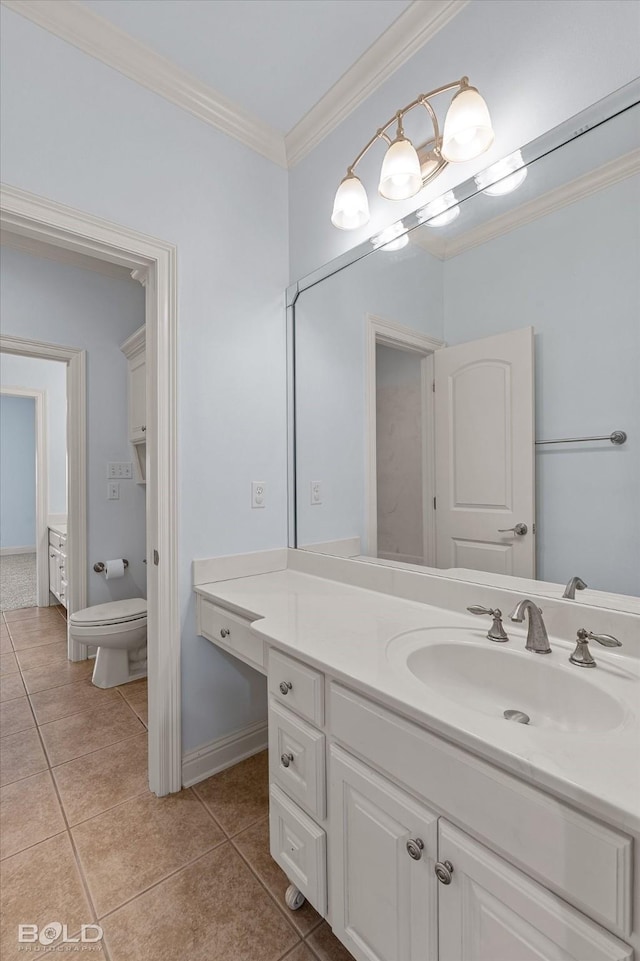 11 Chapel Creek Ln, Shreveport, LA 71106 - bathroom featuring tile patterned flooring, vanity, toilet, crown molding, and baseboards