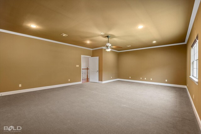 11 Chapel Creek Ln, Shreveport, LA 71106 - carpeted spare room with recessed lighting, ornamental molding, baseboards, and ceiling fan