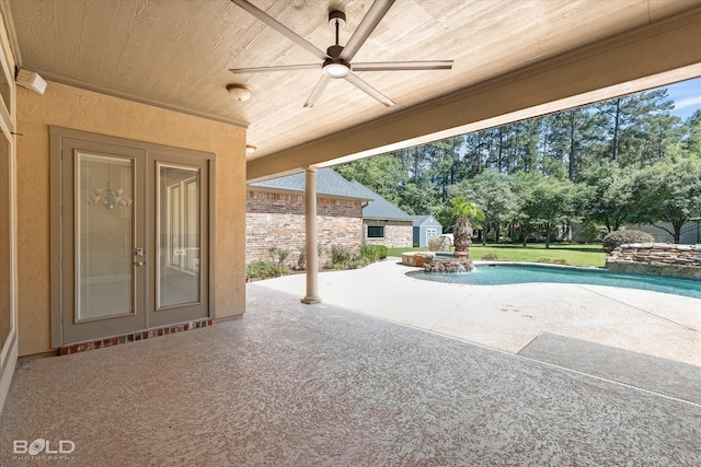 11 Chapel Creek Ln, Shreveport, LA 71106 - view of patio / terrace with a pool with connected hot tub and a ceiling fan