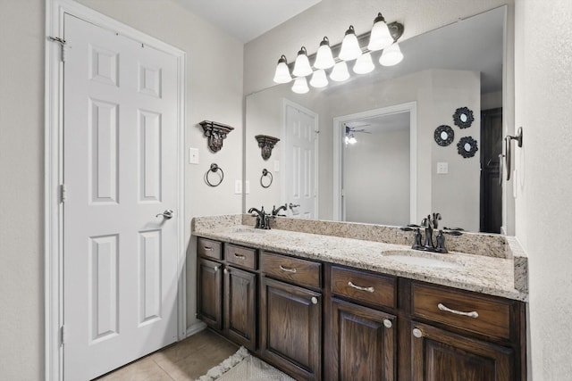 4610 Bluebird Ln, Mansfield, TX 76063 - bathroom featuring tile patterned floors, double vanity, and a ceiling fan