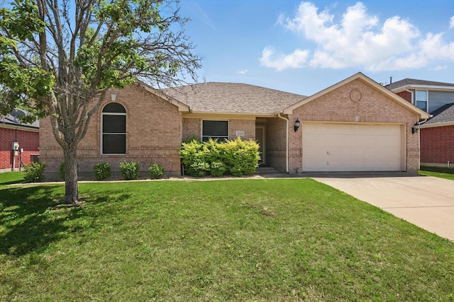 4610 Bluebird Ln, Mansfield, TX 76063 - single story home featuring brick siding, an attached garage, concrete driveway, a front lawn, and roof with shingles