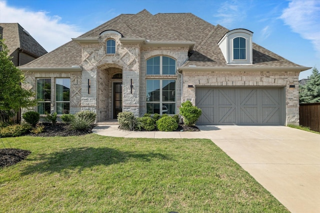 3320 Alexandra Ln, Celina, TX 75009 - french country inspired facade featuring brick siding, driveway, roof with shingles, and an attached garage