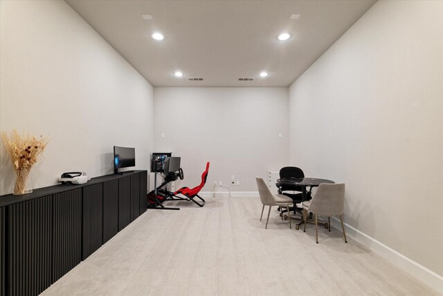 hall with dark wood-style flooring, baseboards, recessed lighting, and visible vents