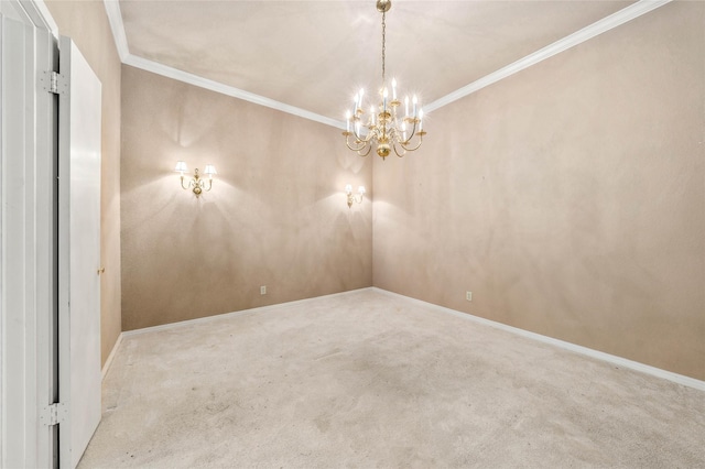 3133 Chimney Hill Dr, Waco, TX 76708 - empty room with baseboards, carpet flooring, a notable chandelier, and ornamental molding