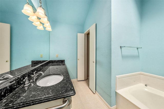 3133 Chimney Hill Dr, Waco, TX 76708 - full bathroom featuring vanity, a bath, and a notable chandelier