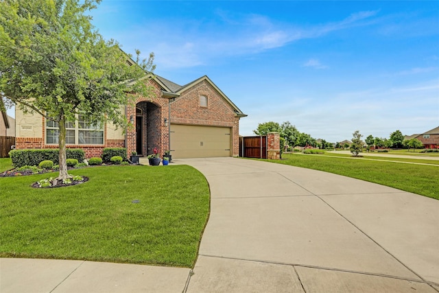 view of front of property featuring brick siding, concrete driveway, and a garage