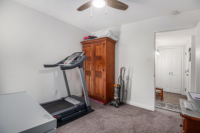 672 Harbor Dr, Azle, TX 76020 - workout room with ceiling fan, carpet, and baseboards