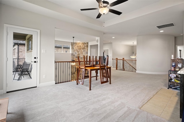 2308 Topaz Dr, Rockwall, TX 75087 - interior space with visible vents, baseboards, recessed lighting, a ceiling fan, and carpet