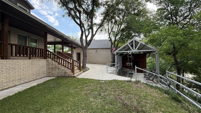 407 S Lakewood Cir, Lake Bridgeport, TX 76426 - view of green lawn featuring stairs and a patio area