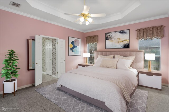 2320 Hidden Cv, Haughton, LA 71037 - bedroom featuring visible vents, carpet flooring, a raised ceiling, and crown molding