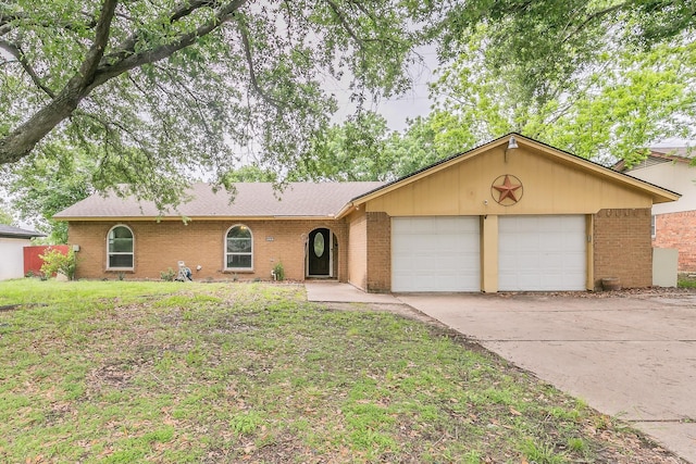 836 Springdale Rd, Bedford, TX 76021 - ranch-style home with brick siding, a garage, a front lawn, and concrete driveway