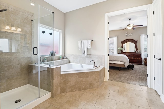 143 Dogwood Dr, Krugerville, TX 76227 - ensuite bathroom with a bath, a shower stall, ensuite bathroom, and a ceiling fan