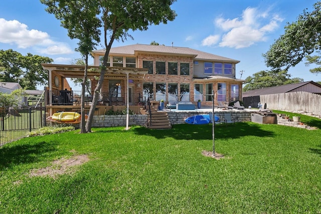 8913 Sunrise Point Ct, Fort Worth, TX 76135 - rear view of house with a pergola and brick siding